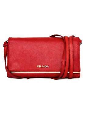 Prada Raspberry Saffiano Leather Crossbody Shoulder Clutch Bag